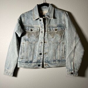 Saltwater luxe crystal Light Blue Denim Jacket with rhinestone Details